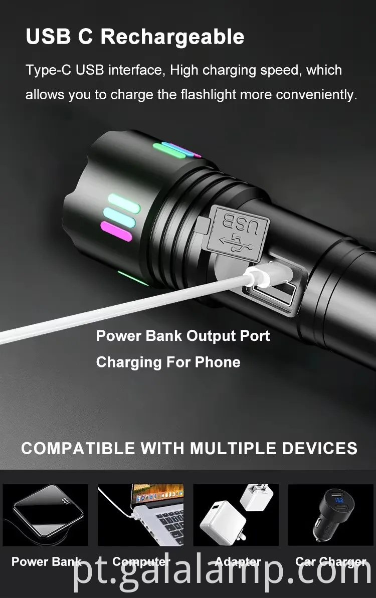 Lanterna a laser branca, iluminação à prova d'água forte, carregamento multifuncional